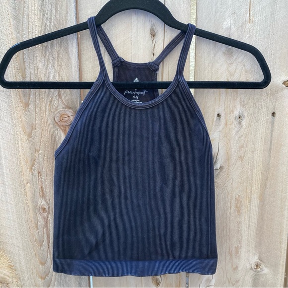 4. Free People Movement Happiness Runs Long Crop Tank in Washed Black size XL - Picture 5 of 8